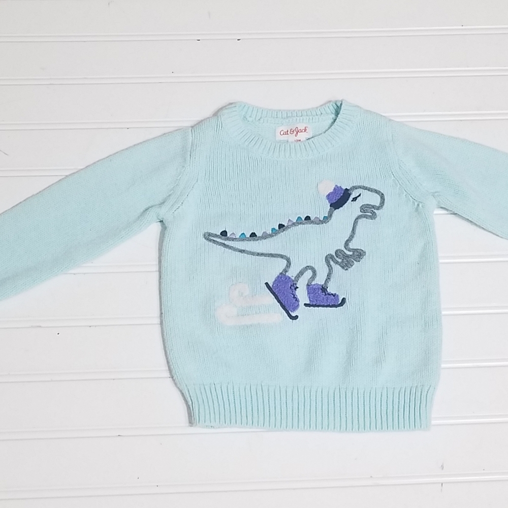 Cat & Jack Dinosaur Ice Skating Sweater Sz 12 months